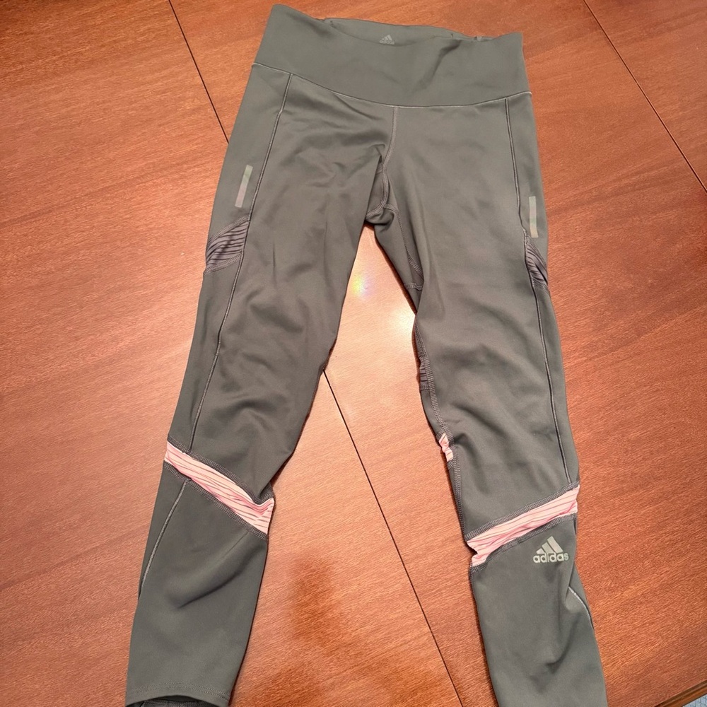 Adidas Charcoal Leggings with Coral Highlights